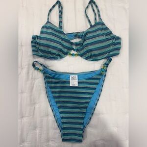 Wild Fable Blue and Green Striped Bikini